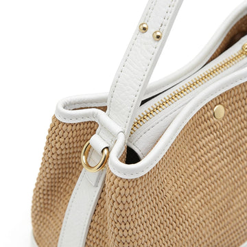 Cosima Raffia & Leather Bag by Clemés in White, raffia texture and zip detail