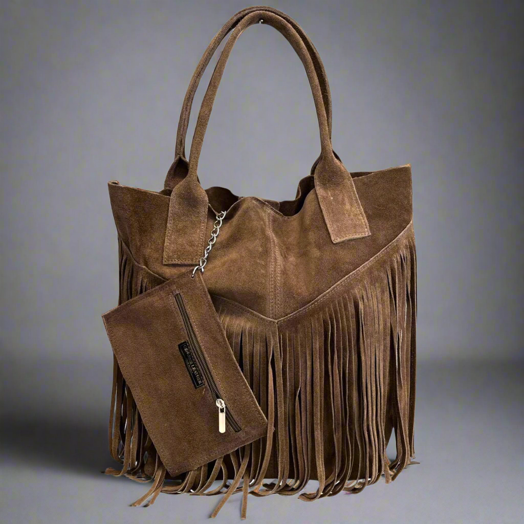 Isadora Suede Fringe Leather Tote Bag with Matching Jewellery Case by Clemés (4 Colours)
