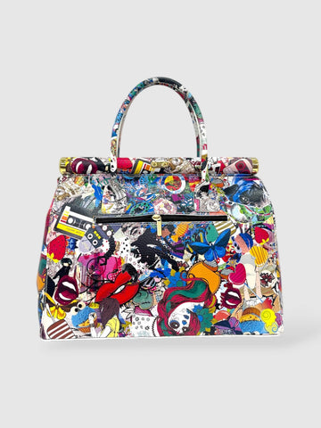Dalia Leather Top-Handle Bag with Pop-Art Print by Clemés