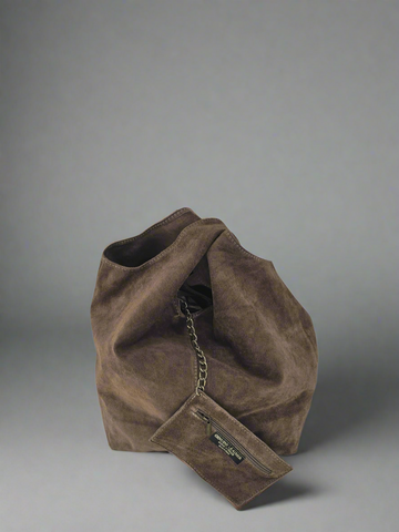 Giannina Suede Leather Shoulder Tote Bag by Clemés (Taupe)