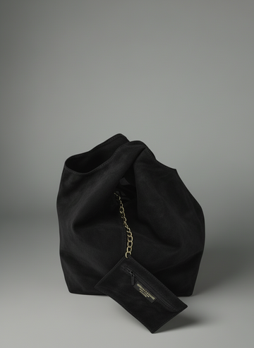 Giannina Suede Leather Shoulder Tote Bag by Clemés (Black)