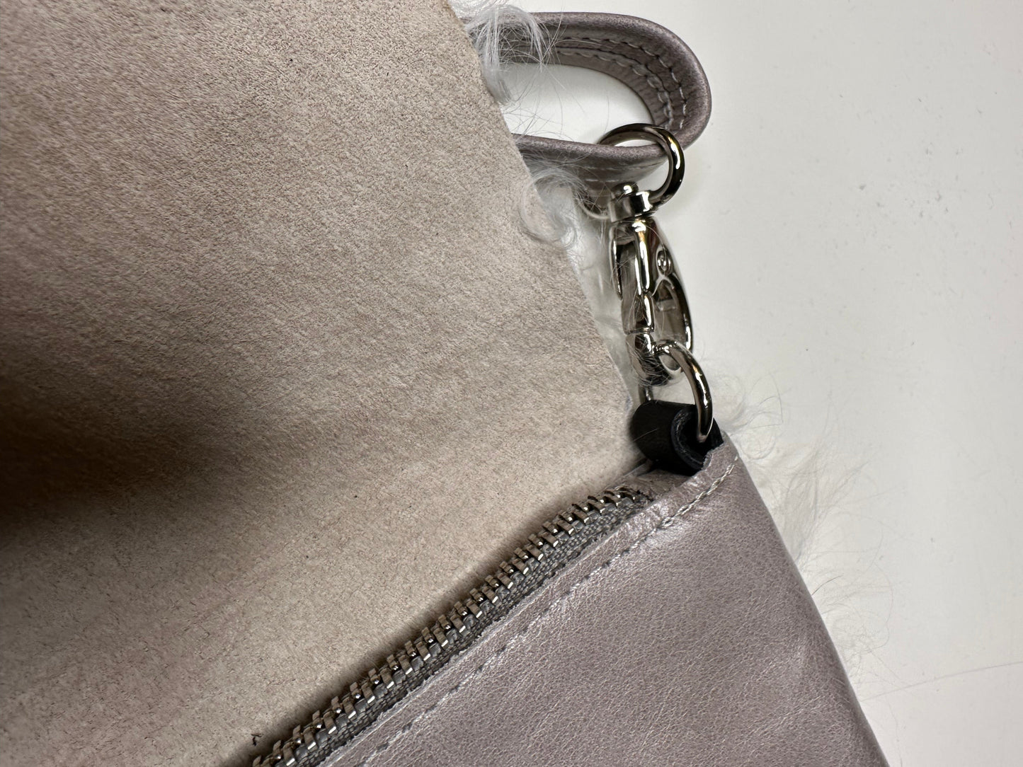 Sheepskin Crossbody Bag Clutch, Ivory and Grey