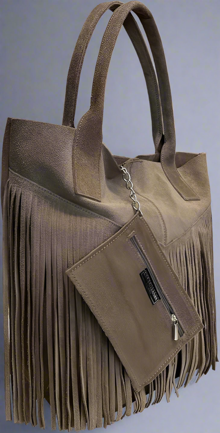 Isadora Suede Fringe Leather Tote Bag with Matching Jewellery Case by Clemés (4 Colours)