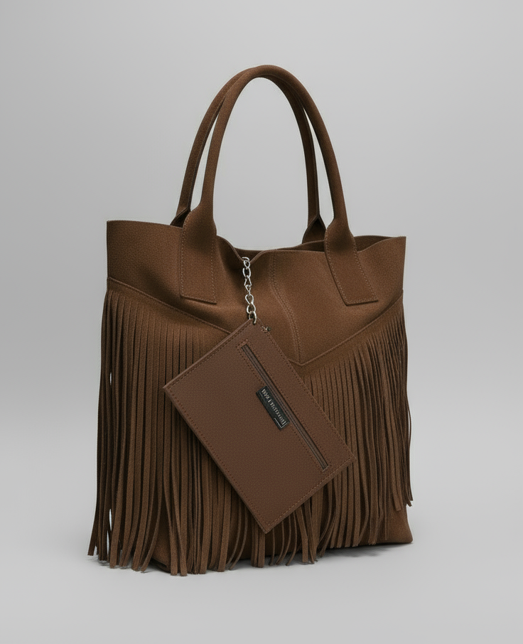 Isadora Suede Fringe Leather Tote Bag with Matching Jewellery Case by Clemés (4 Colours)