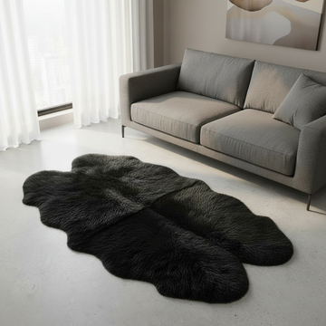 Quad New Zealand Sheepskin Rug & Throw, 4-Pelt, Quad, L180 x W105 cm, Black