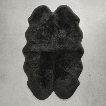 Quad New Zealand Sheepskin Rug & Throw, 4-Pelt, Large, L180 x W105 cm, Black