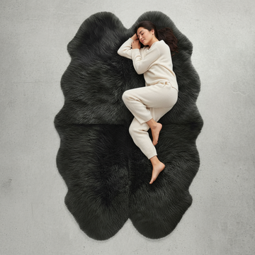 Quad New Zealand Sheepskin Rug & Throw, 4-Pelt, Large, L180 x W105 cm, Black