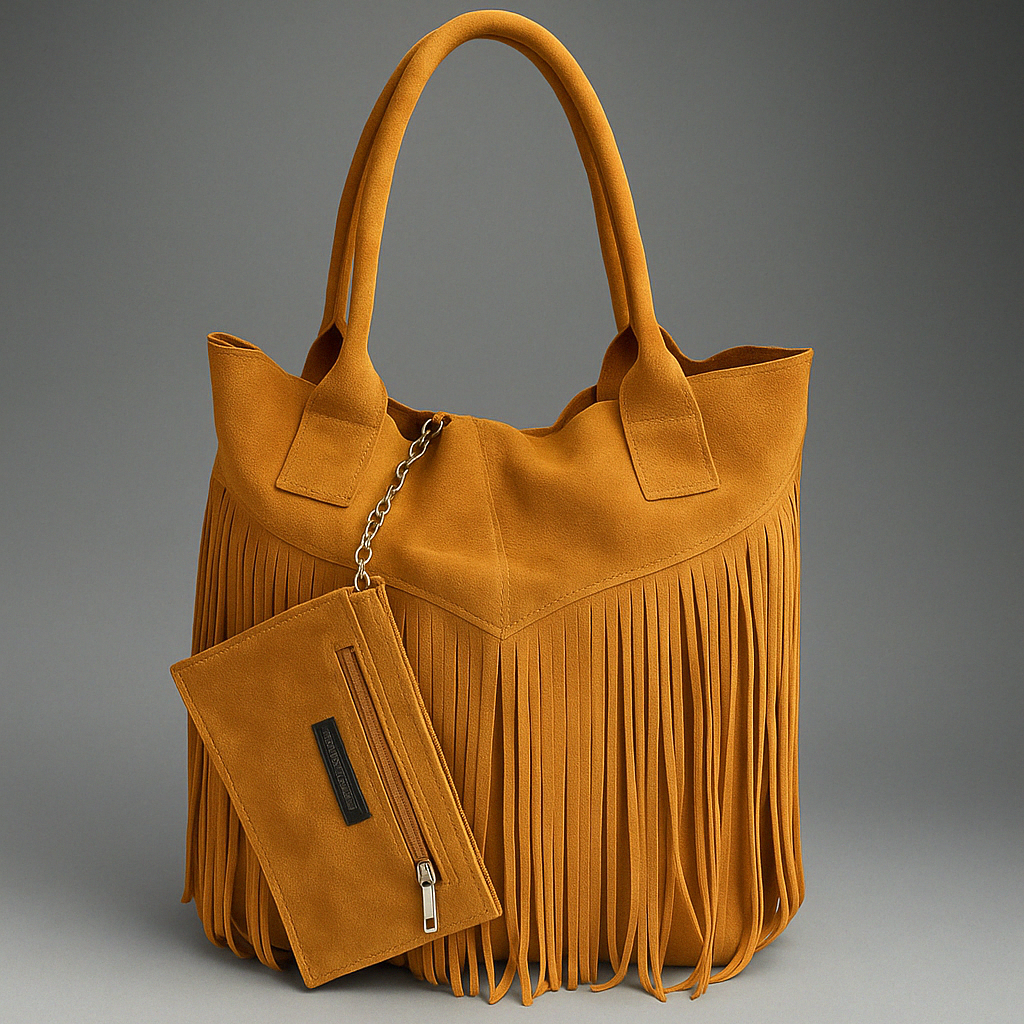 Isadora Suede Fringe Leather Tote Bag with Matching Jewellery Case by Clemés (4 Colours)