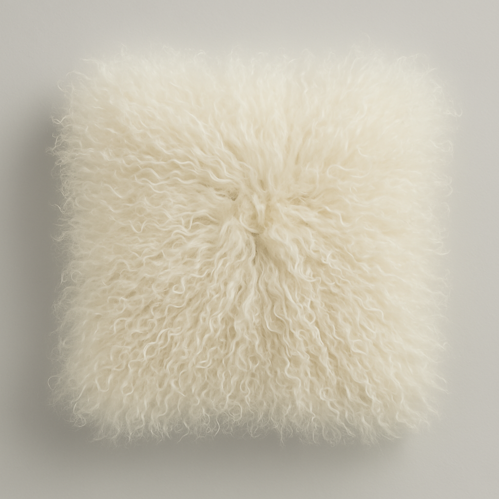 Natural Premium Mongolian Tibetan Sheepskin Cushion, 40 x 40 cm (2 Colours)