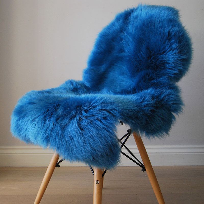 Natural Premium New Zealand Sheepskin Rug & Throw, Single, X-Large (W60 x L100 cm), Cobalt Blue