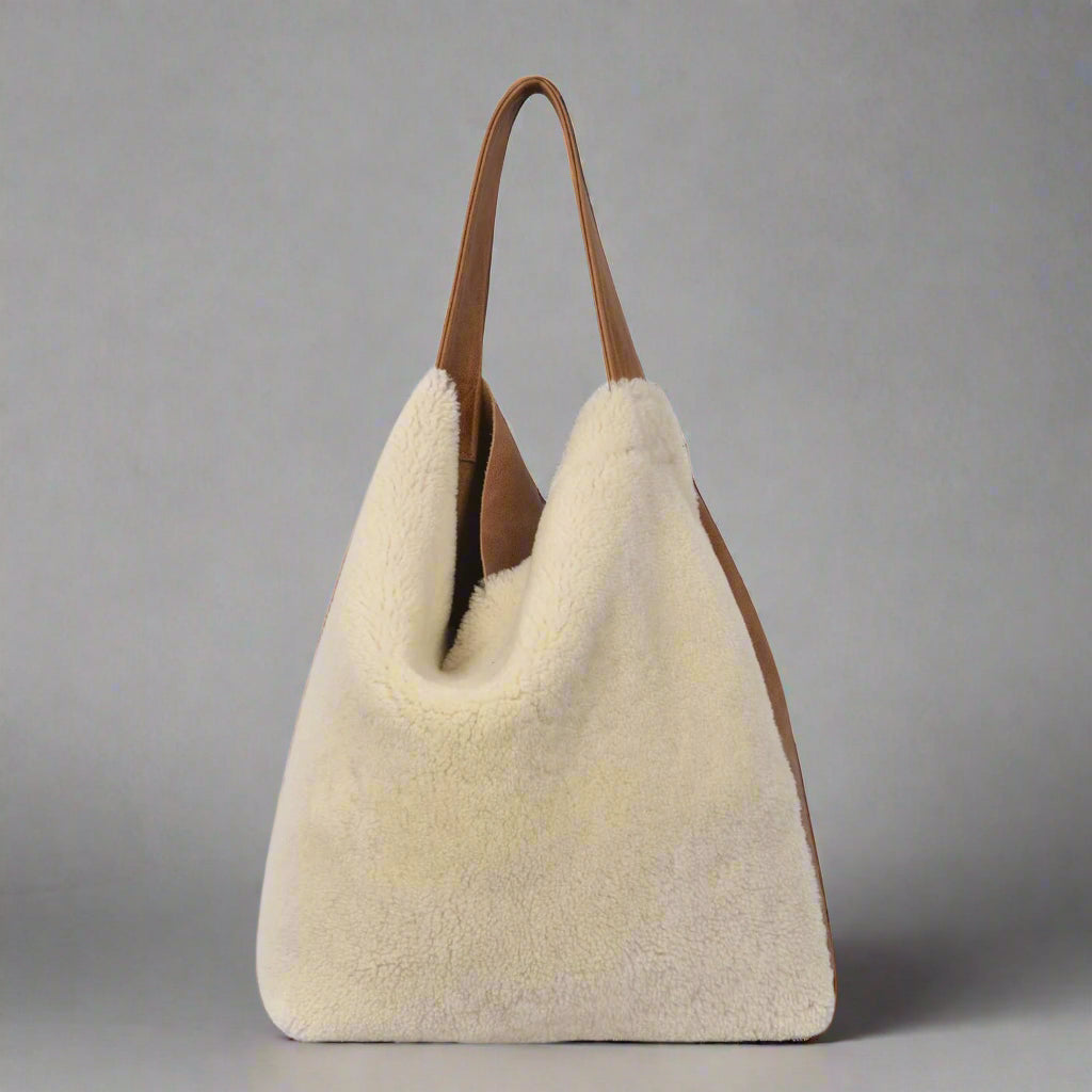 Natural Sheepskin & Leather Shoulder Tote Bag, Yatton