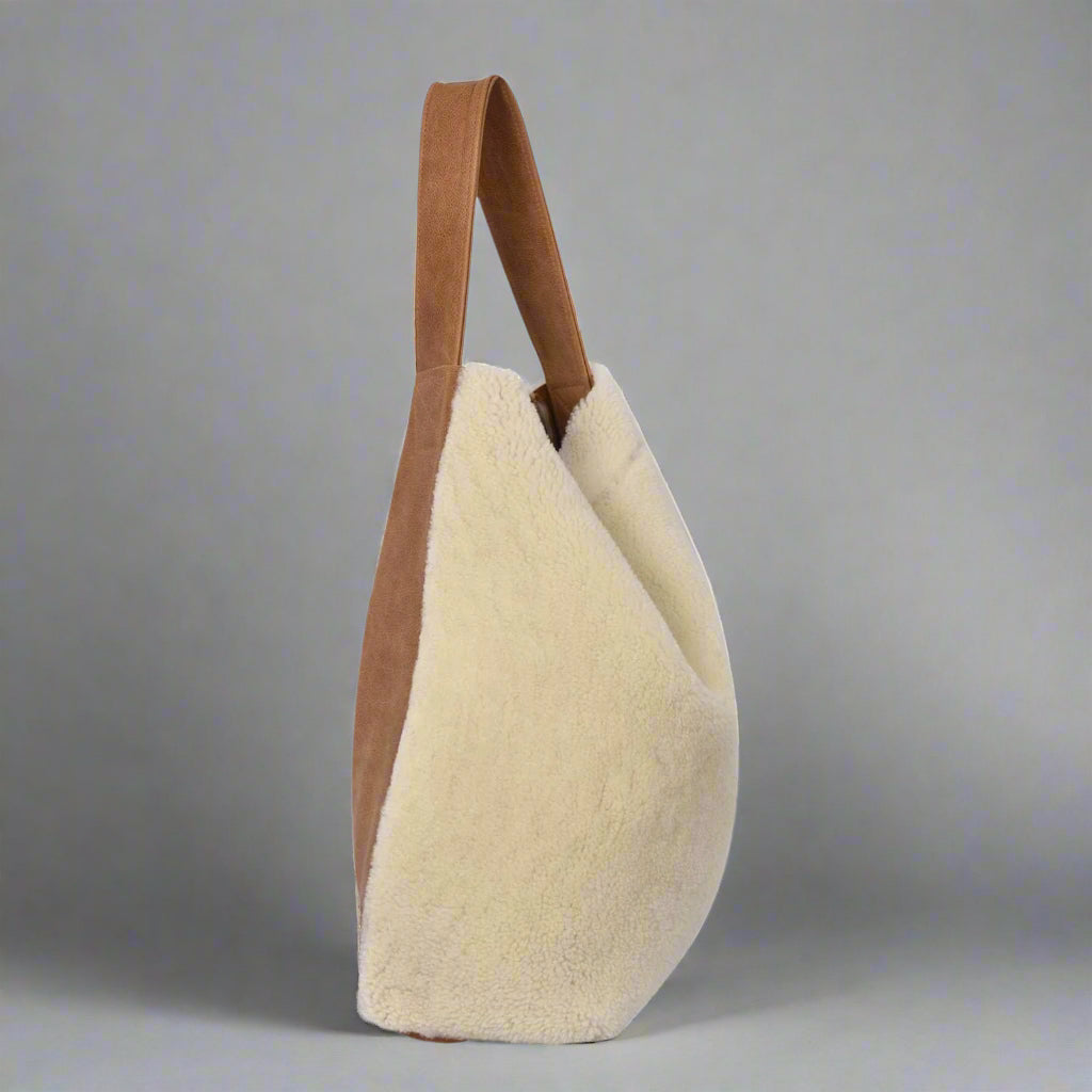 Natural Sheepskin & Leather Shoulder Tote Bag, Yatton