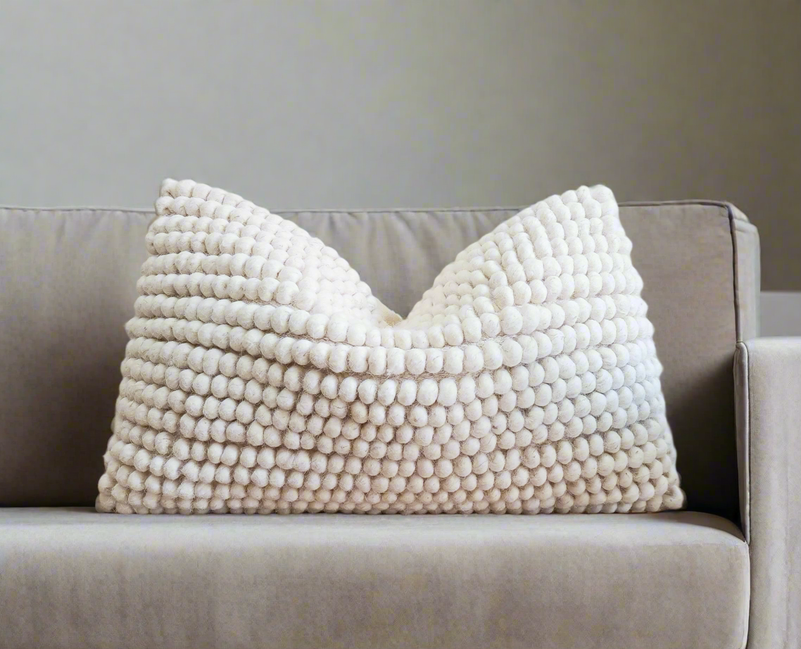 Natural Wool Lumbar Rectangular Cushion 30 x 50 cm