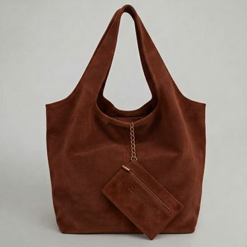 Giannina Suede Leather Shoulder Tote Bag by Clemés (Mocha)