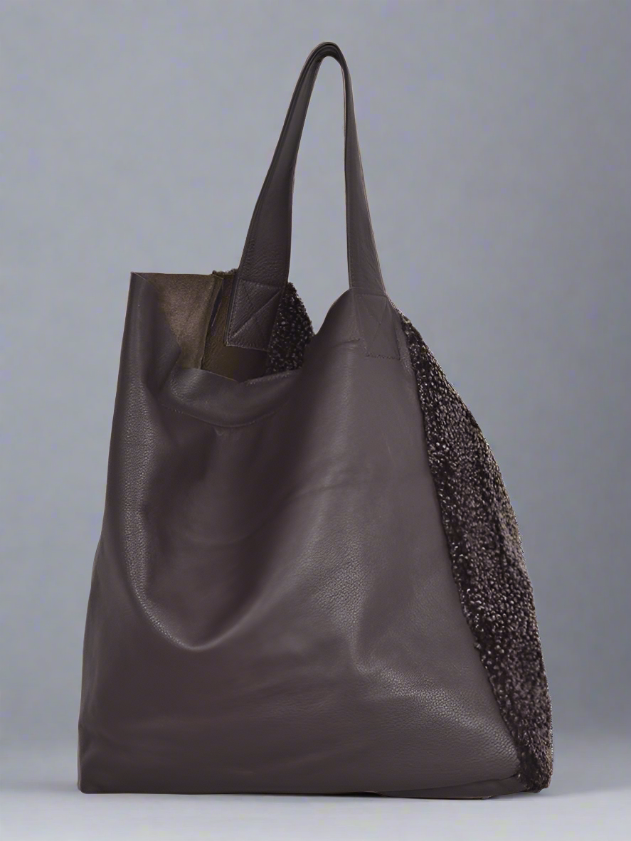 Natural Sheepskin & Leather Shoulder Tote Bag, Yatton