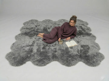 Octo New Zealand Sheepskin Rug & Throw, 8-Pelt, XX-Large, L200 x W180 cm, Grey