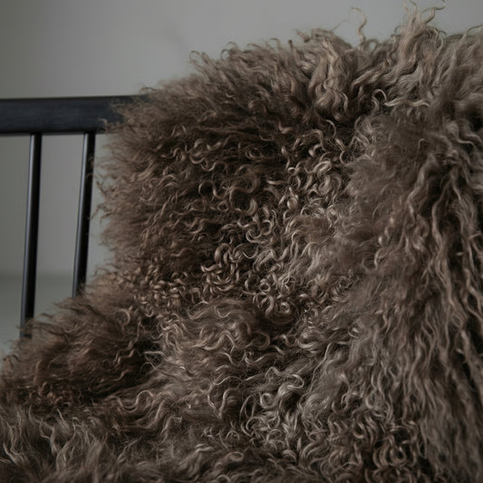 Natural Premium Tibetan Mongolian Sheepskin Rug/Throw, Single, Large (L95 x W60 cm), Taupe