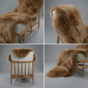 Double New Zealand Sheepskin Rug & Throw, 2-Pelt, Medium, L180 x W65 cm, Tan