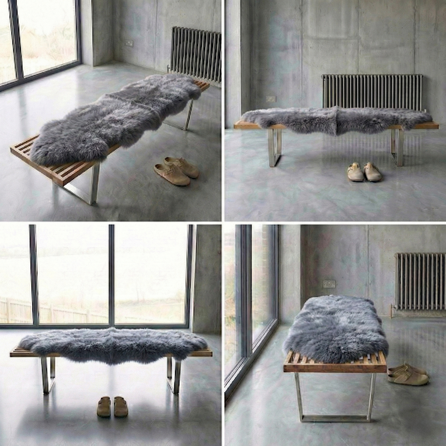 Double New Zealand Sheepskin Rug & Throw, 2-Pelt, Medium, L180 x W65 cm, Grey