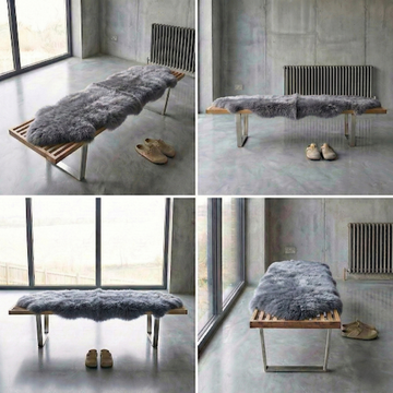 Double New Zealand Sheepskin Rug & Throw, 2-Pelt, Medium, L180 x W65 cm, Grey