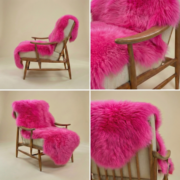 Double New Zealand Sheepskin Rug & Throw, 2-Pelt, Medium, L180 x W65 cm, Fuchsia
