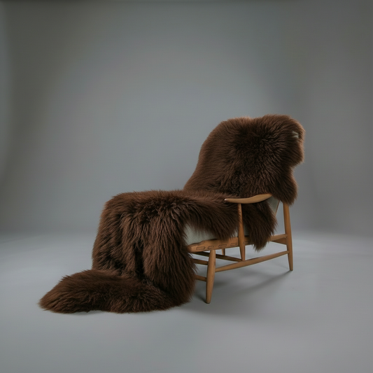 Double New Zealand Sheepskin Rug & Throw, 2-Pelt, Medium, L180 x W65 cm, Chocolate