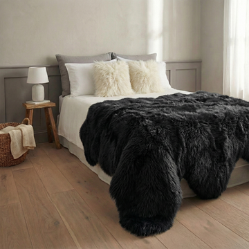 Octo New Zealand Sheepskin Rug & Throw, 8-Pelt, XX-Large, L200 x W180 cm, Black