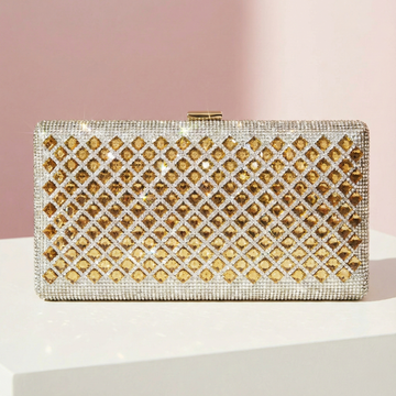 Fiorella Gold Mirrored Box Crystal Clutch Bag by Clemés