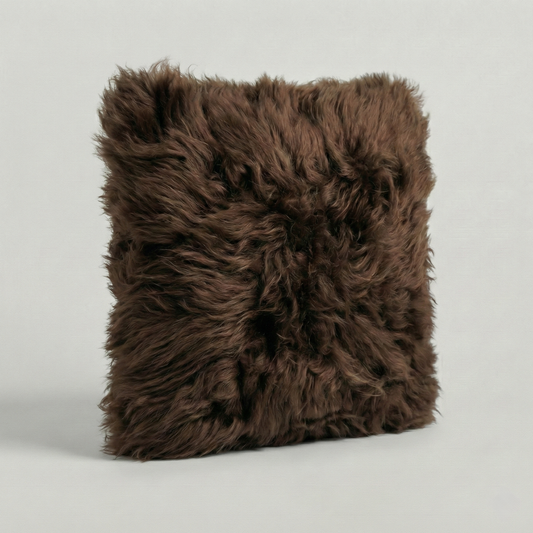 Double-Sided Natural Premium New Zealand Sheepskin Cushion, 35 x 35 cm, Dark Chocolate