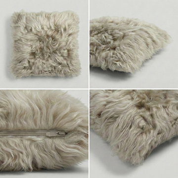 Double-sided Natural Premium New Zealand Sheepskin Cushion, 35 x 35 cm, Oyster (Cloud Dancer)