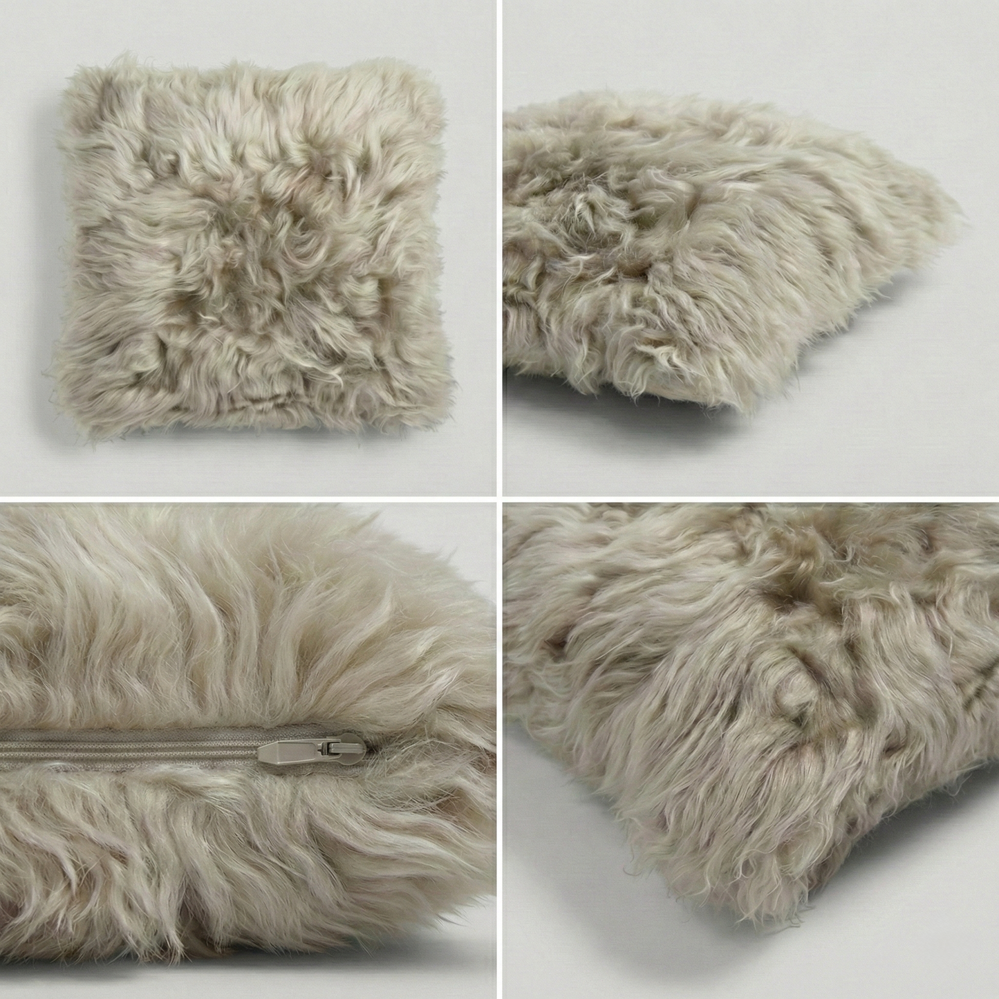 Double-sided Natural Premium New Zealand Sheepskin Cushion, 35 x 35 cm, Oyster (Cloud Dancer)