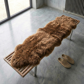 Double New Zealand Sheepskin Rug & Throw, 2-Pelt, Medium, L180 x W65 cm, Tan
