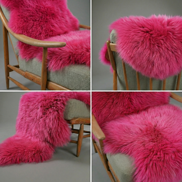 Double New Zealand Sheepskin Rug & Throw, 2-Pelt, Medium, L180 x W65 cm, Fuchsia