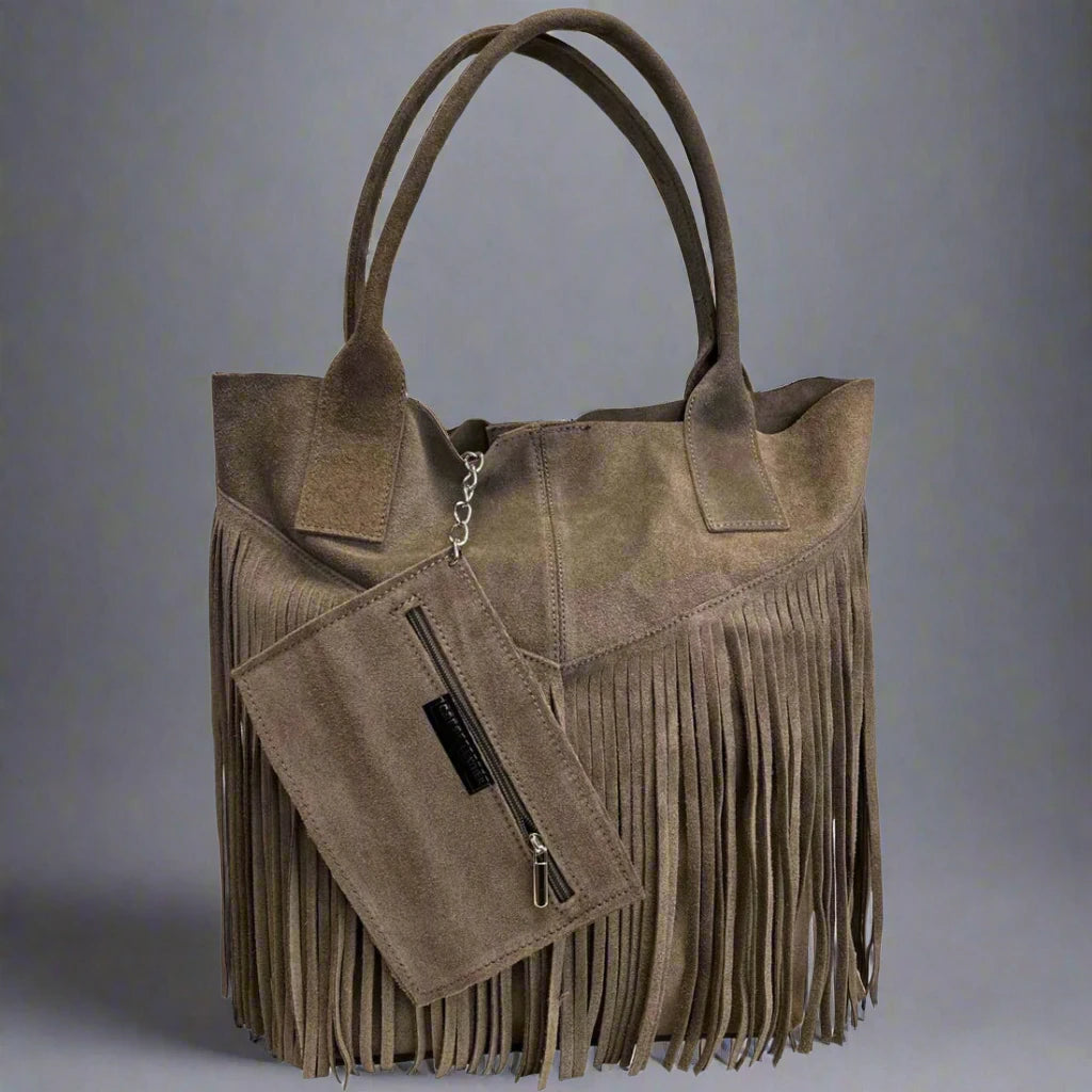 Isadora Suede Fringe Leather Tote Bag with Matching Jewellery Case by Clemés (4 Colours)