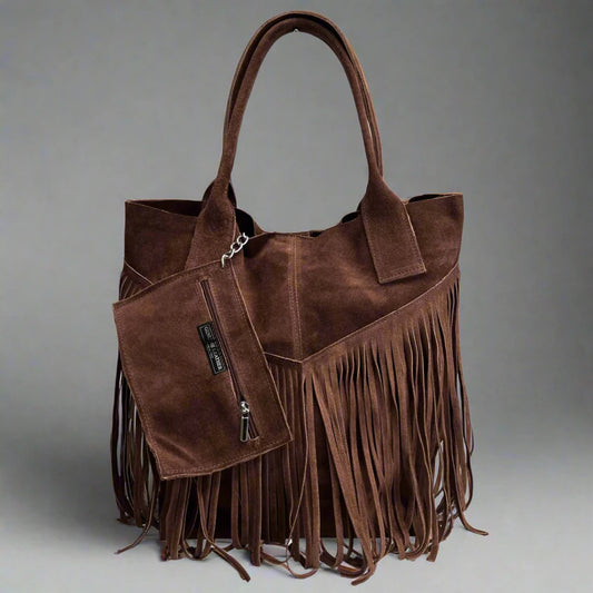 Isadora Suede Fringe Leather Tote Bag with Matching Jewellery Case by Clemés (4 Colours)