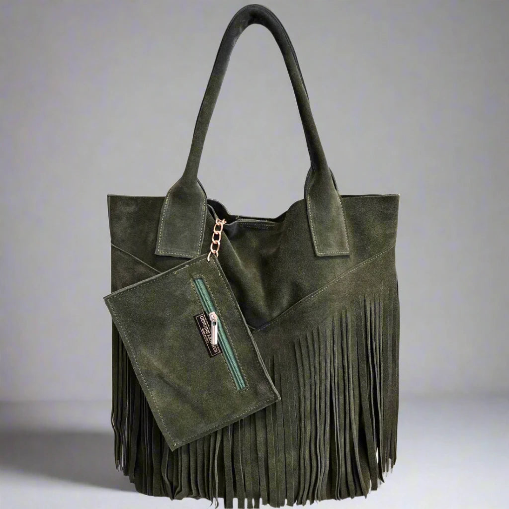 Isadora Suede Fringe Leather Tote Bag with Matching Jewellery Case by Clemés (4 Colours)