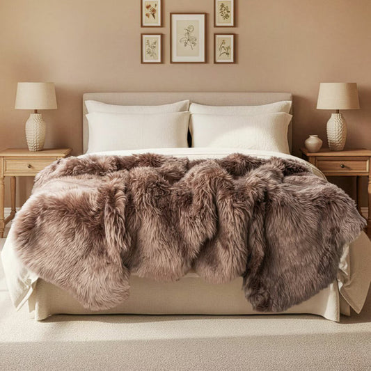 Octo New Zealand Sheepskin Rug & Throw, 8-Pelt, XX-Large, L200 x W180 cm, Taupe