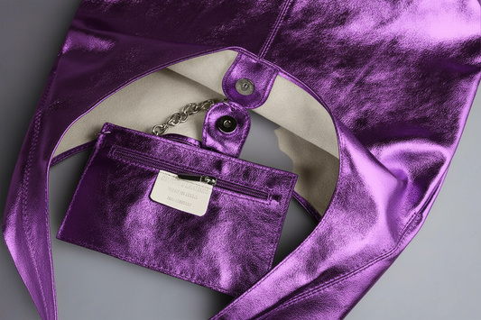Silvia Metallic Suede Slouch Bag by Clemés, Purple