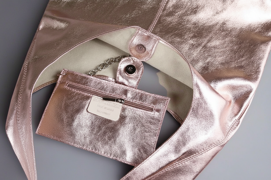 Silvia Metallic Suede Leather Slouch Shoulder Bag by Clemés, Pink