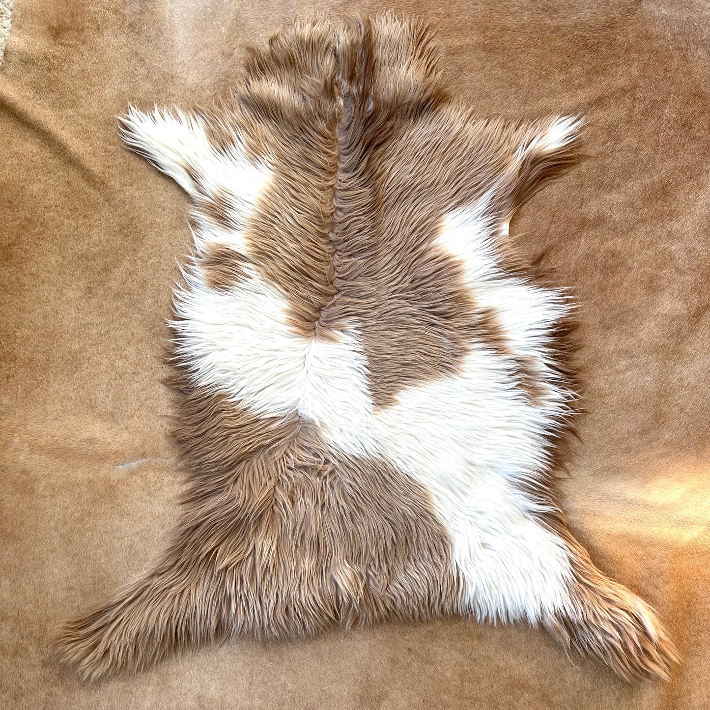 Natural Premium Argentine Criollo Long Hair Goatskin, Beige