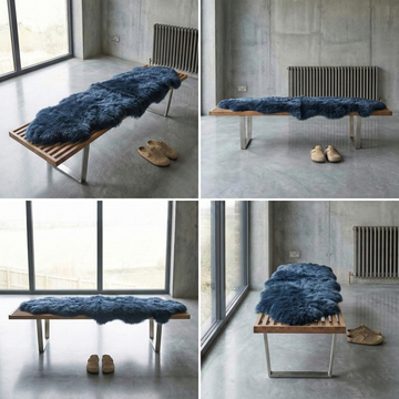 Double New Zealand Sheepskin Rug & Throw, 2-Pelt, Medium, L180 x W65 cm, Indigo