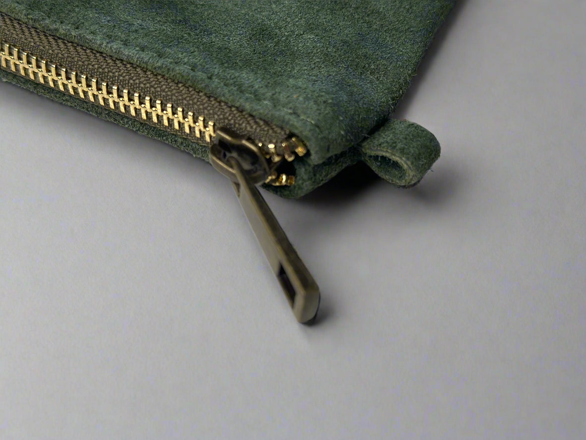Milano Suede Bag, Olive, with Adjustable Shoulder Strap, Fuchsia & Green Leather Handles by Clemés