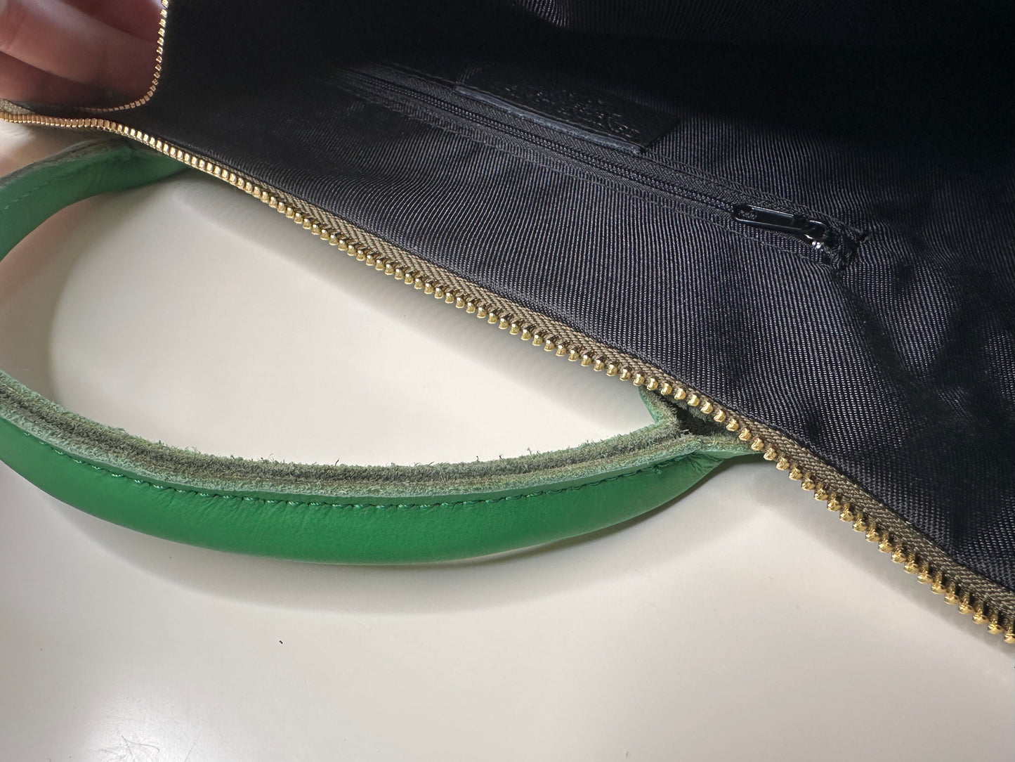 Milano Suede Bag, Olive, with Adjustable Shoulder Strap, Fuchsia & Green Leather Handles by Clemés