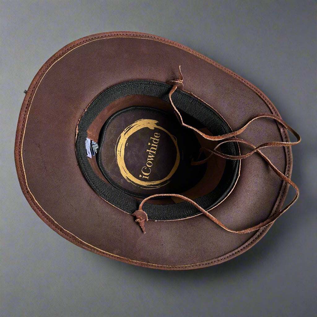 Genuine Cowhide Leather Handmade Western Outback Cowboy Hat, Drifter, Mocha
