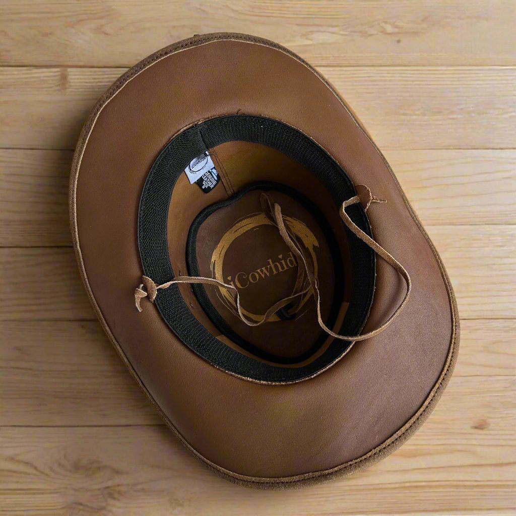 Genuine Cowhide Leather Handmade Western Outback Cowboy Hat, Pioneer, Mocha