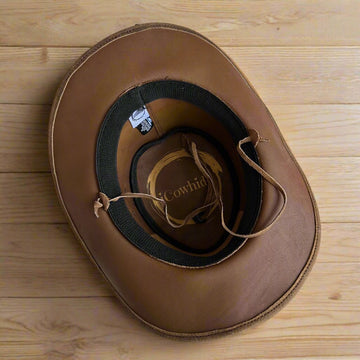 Cowhide Leather Handmade Western Outback Cowboy Hat, Pioneer, Mocha