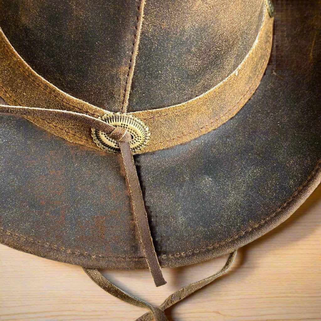 Genuine Cowhide Leather Handmade Western Outback Cowboy Hat, Pioneer, Mocha