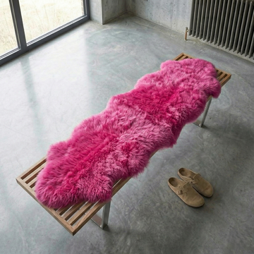 Double New Zealand Sheepskin Rug & Throw, 2-Pelt, Medium, L180 x W65 cm, Fuchsia