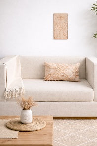 Rust Patchwork Jute Lumbar Cushion 35 x 60 cm