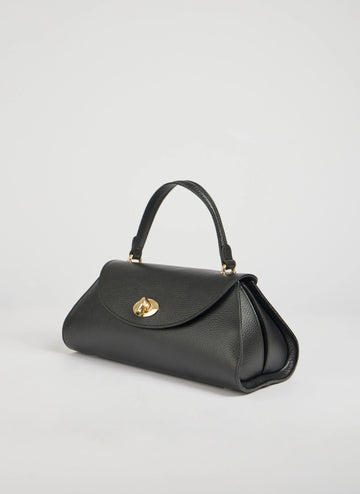 Aveline Flap Bag Shoulder Bag by Clemés in Black, three-quarter studio shot on grey background